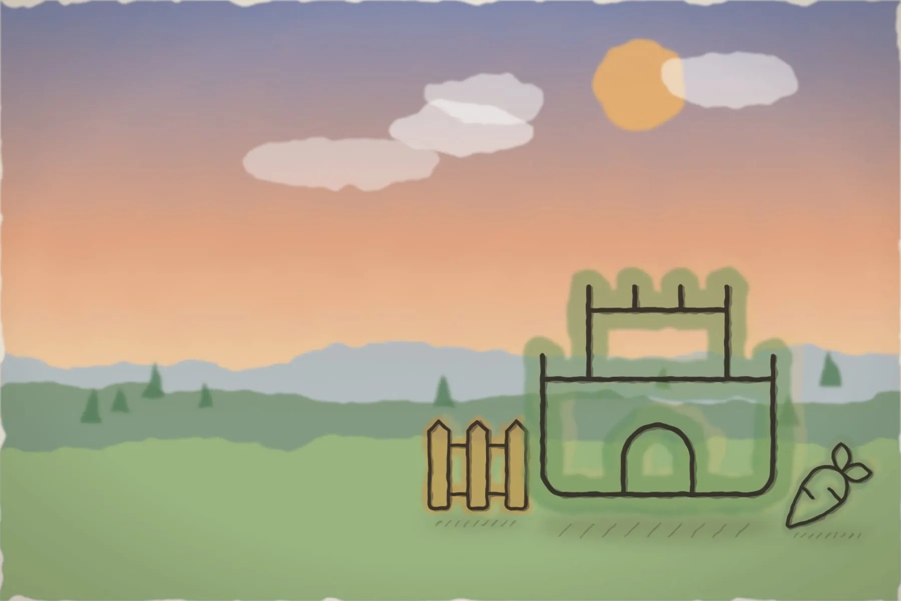 Padocul hergheliei, cu Castelul Bran în zare (ilustrație)